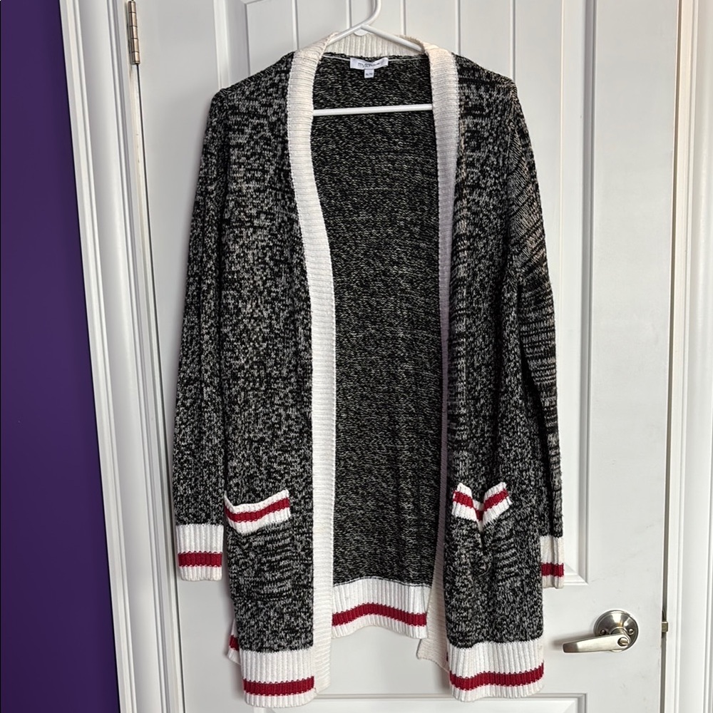 Women's Black and White Open Front Cardigan